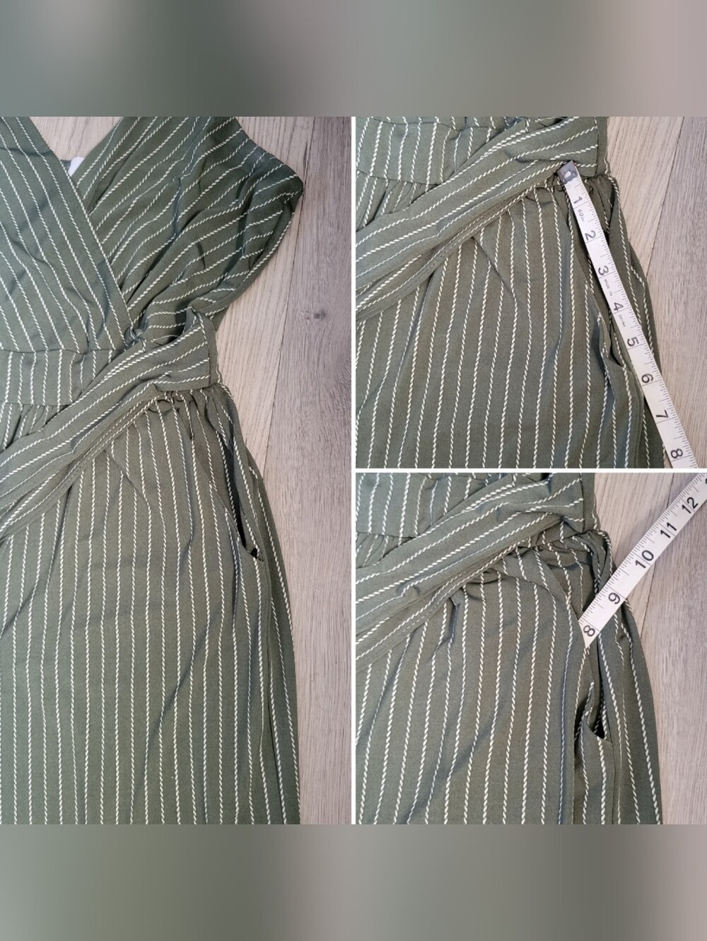 Kaileigh Rica Knit Crop Jumpsuit Olive Stripe V-Neck, Wide-Leg Sleeveless, Small - Picture 11 of 16